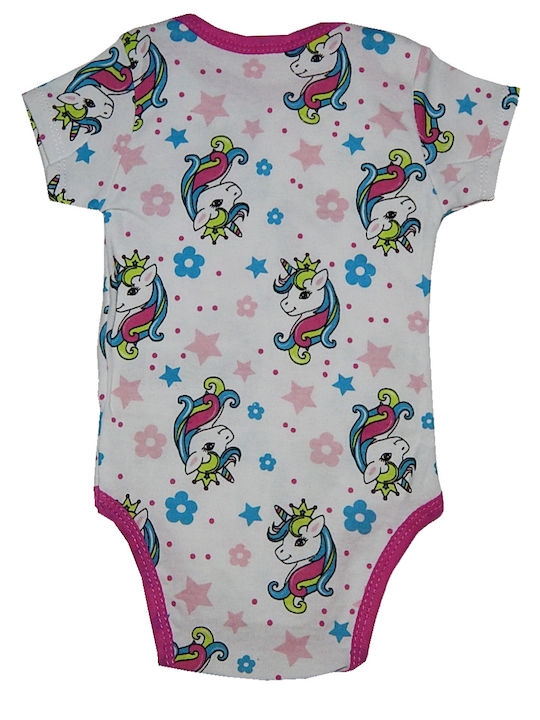 Disney Mini Mome Baby-Body für drinnen Kurzärmelig Einhorn White-Fuchsia 1Stück