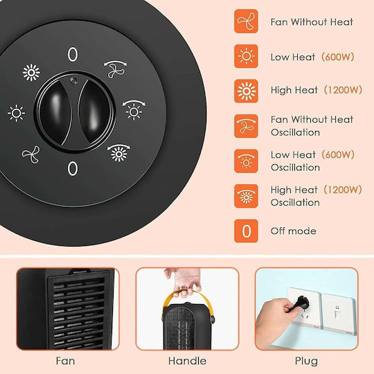 Fan Heater Room Floor Negru 1200W
