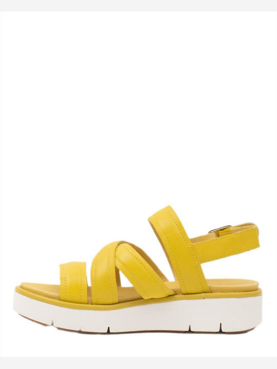 Carmela Footwear Leather Women's Flat Sandals in Yellow Color