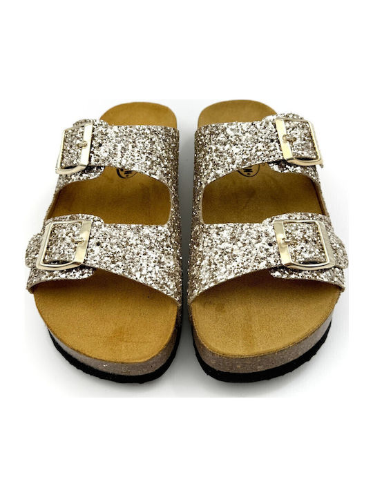 Women's Flat Sandals Flatforms Glitter Platino
