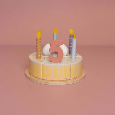 Little Dutch Wooden Cake with Pink Candles Fsc