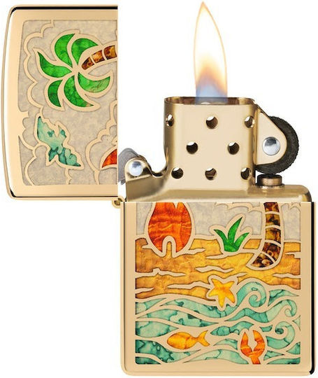 Zippo 46140 Design Plajă Ziua Oțel Auriu