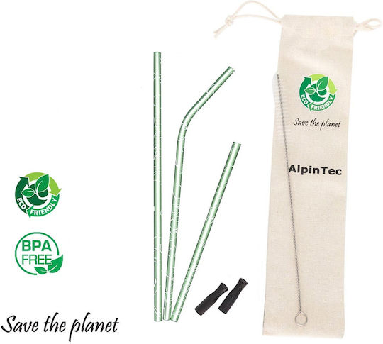 Set of Stainless Steel Eco-friendly Straws Alpintec Tips 3pcs Green 6mm S-04-4 Alpinpro Green
