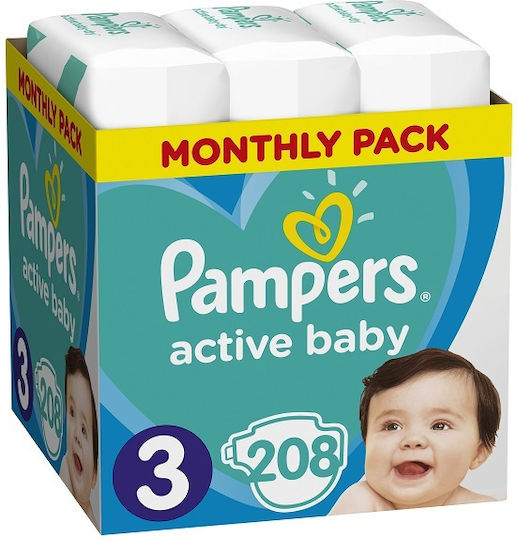 Pampers Πάνες με Αυτοκόλλητο Active Baby Monthly Pack No. 3 για 6-10kg 208τμχ