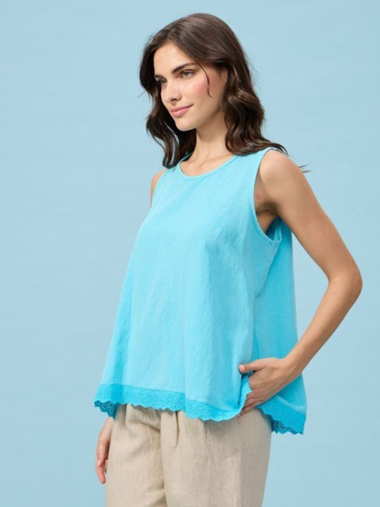 Damen Bluse Ärmellos Blue