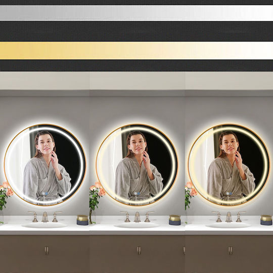 Tutumi Кръгло Огледало За Баня LED От Пластмаса 60x60см Розово