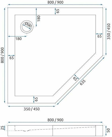 Rea Ορθογώνια Ακρυλική Ντουζιέρα 80x80cm