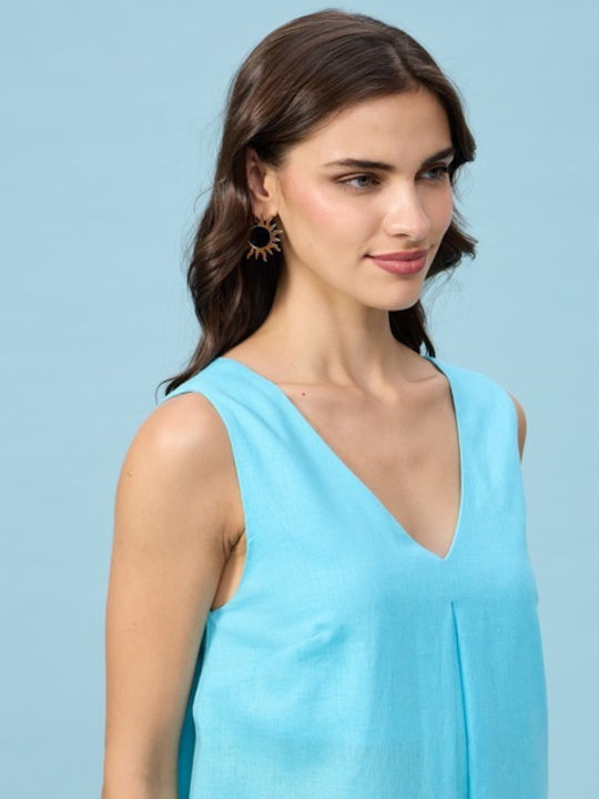 Sommer Midi Damenkleid Hellblau