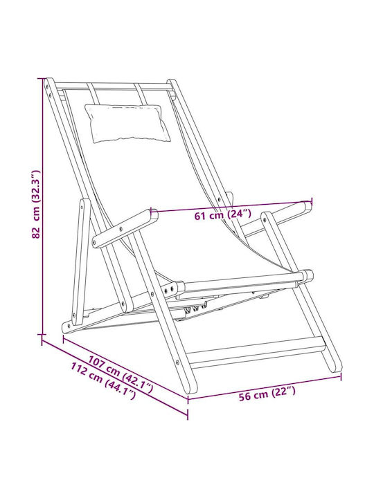 Deckchair Wooden With Arms & Blue Fabric 2 Pieces 61x112x95cm