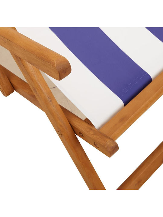 Deckchair Wooden With Arms & Blue Fabric 2 Pieces 61x112x95cm