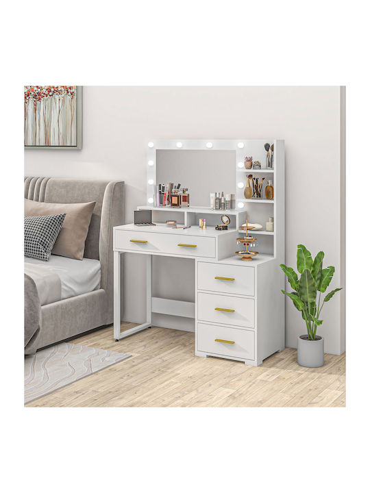 Wooden Makeup Dressing Table White with Mirror 100x40x138cm