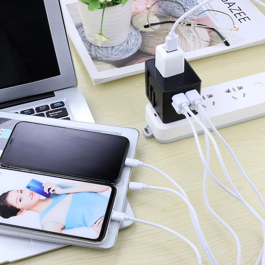Techsuit Steckdosenadapter in Universal mit 4 USB-Steckdosen