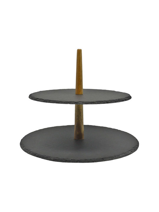 Ankor Wooden Dessert Tower Stand with 2 Tiers Black Ø25cmxY23cm 30x30x23cm