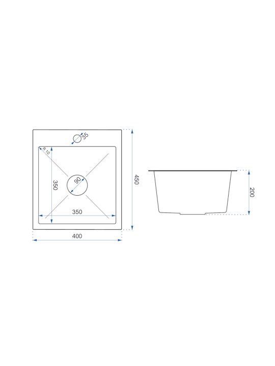 Quadron Drop-In Chiuvetă din Granit Sintetic L40xW45cm Argintiu