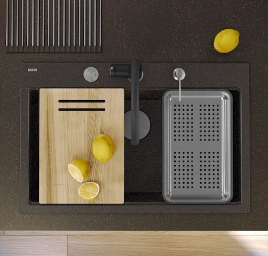 Quadron Drop-In Chiuvetă din Granit Sintetic L76xW50cm Negru