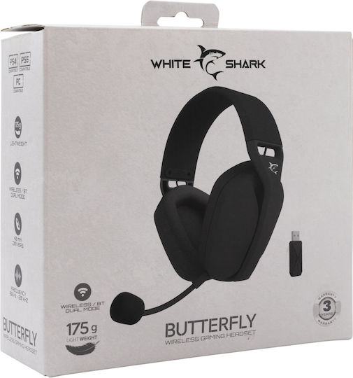 White Shark Butterfly Wireless Over Ear Gaming Headset with Bluetooth / USB Connectivity for PC / PS4 / PS5