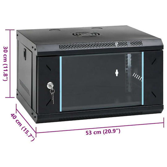 vidaXL Επιτοίχια Καμπίνα Rack 6U 53x40x30cm Μαύρο 30258