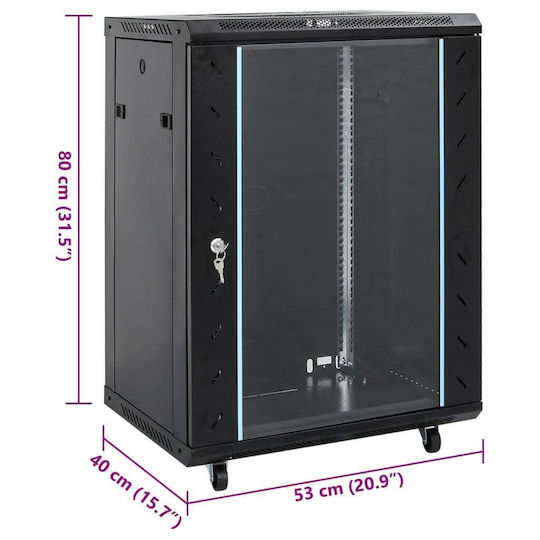 vidaXL Επιδαπέδια Καμπίνα Rack 15U 53x40x80cm Μαύρο 30264
