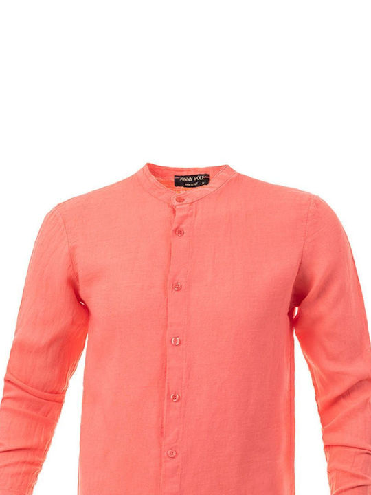 Panda Clothing Men's Shirt Long Sleeve Linen Pink