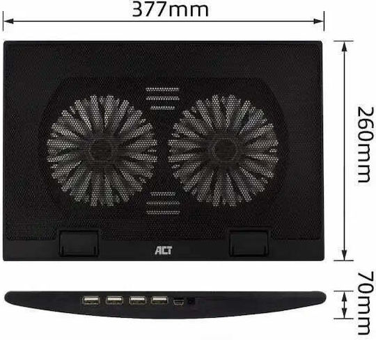 Act Cooler ACT Cooling Pad για Laptop έως 17" με 2 Ανεμιστήρες