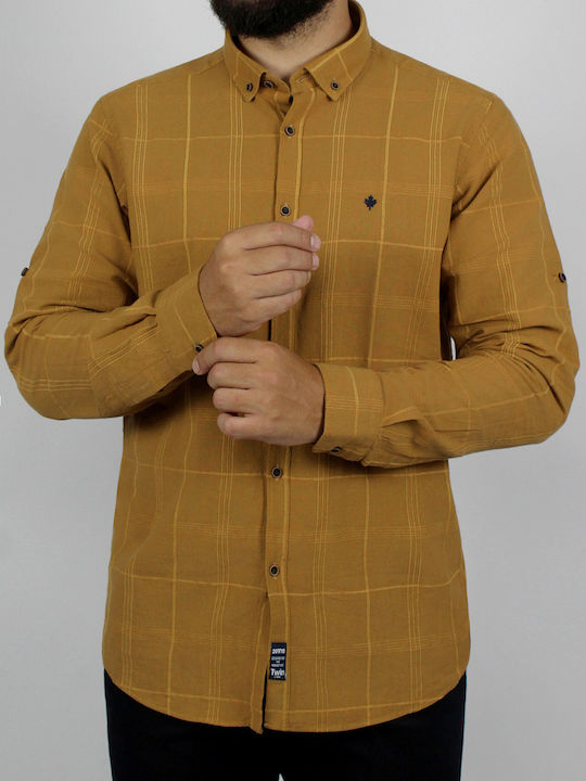 Twin Lion Men's Shirt Long Sleeve Linen Camel