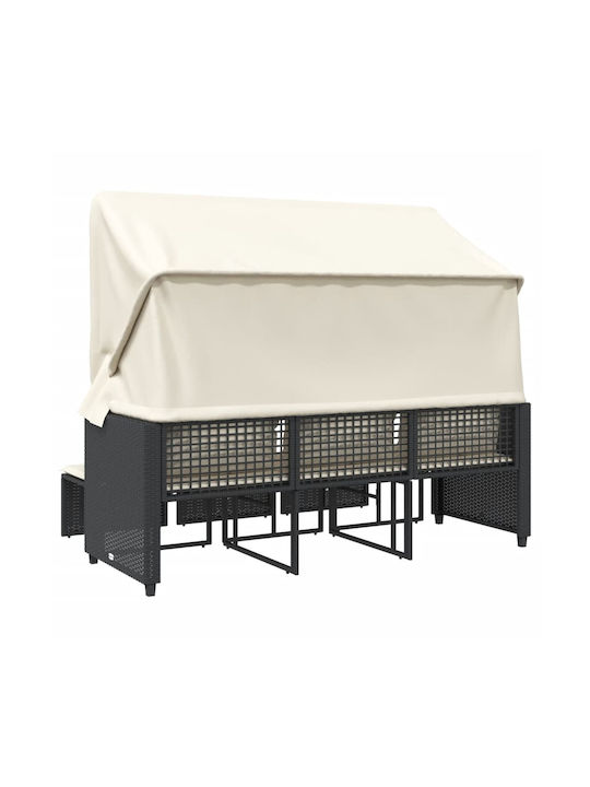 Ξαπλώστρα Τριπλή Rattan με Μαξιλάρι & Σκίαστρο Μαύρη με Τραπεζάκι