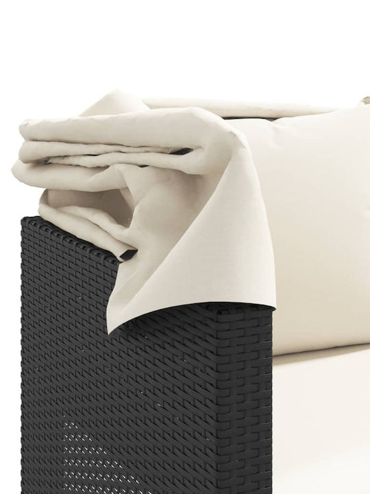 Ξαπλώστρα Τριπλή Rattan με Μαξιλάρι & Σκίαστρο Μαύρη με Τραπεζάκι