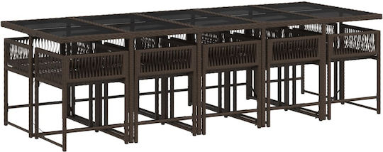 Set Sala De Mese Pentru Exterior 11 Piese Maro Cu Perne