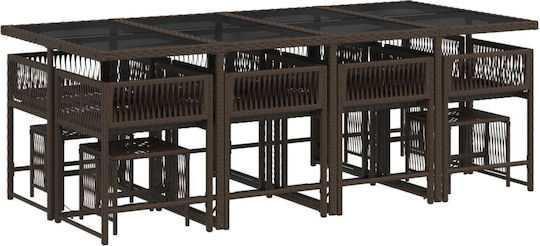 Set Sala De Mese Pentru Exterior 13 Piese Maro Cu Perne