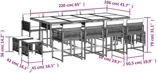Set Sala De Mese Pentru Exterior 13 Piese Maro Cu Perne