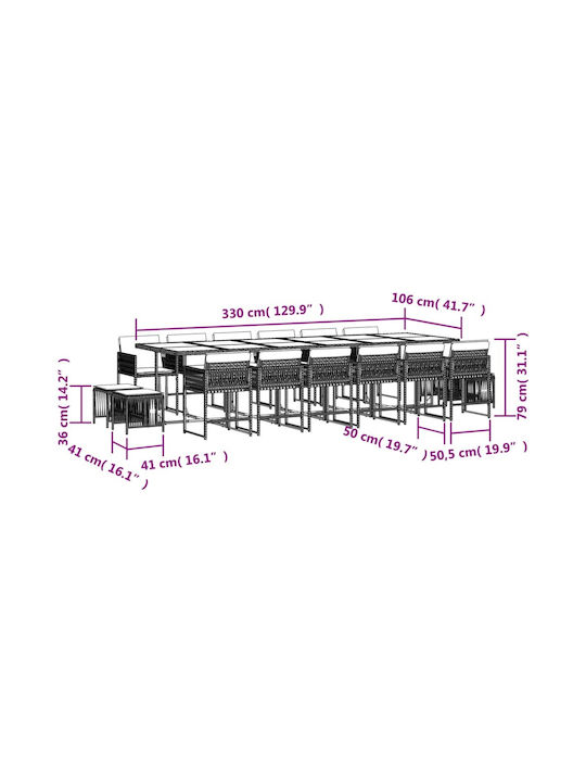 Garden & Outdoor Furniture Set 17 Pieces Gray with Pillows