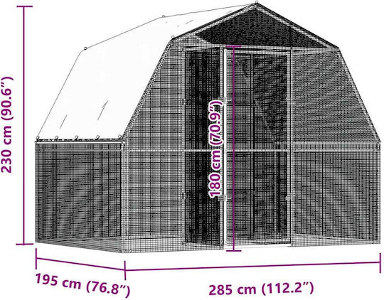 vidaXL 3294910 Galvanized Steel Cage for Birds 285x195x230cm