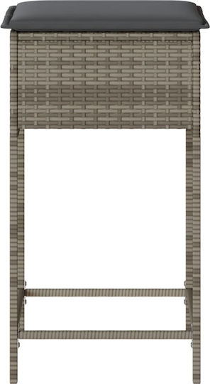 Табуретка Бар За външна употреба Ратан С възглавница Сив 2бр 40x40x76см
