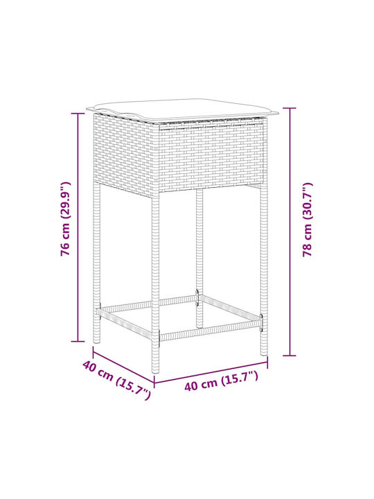 Gartenhocker Für Bar Außenbereich Rattan mit Kissen Braune 2Stücke 40x40x76cm