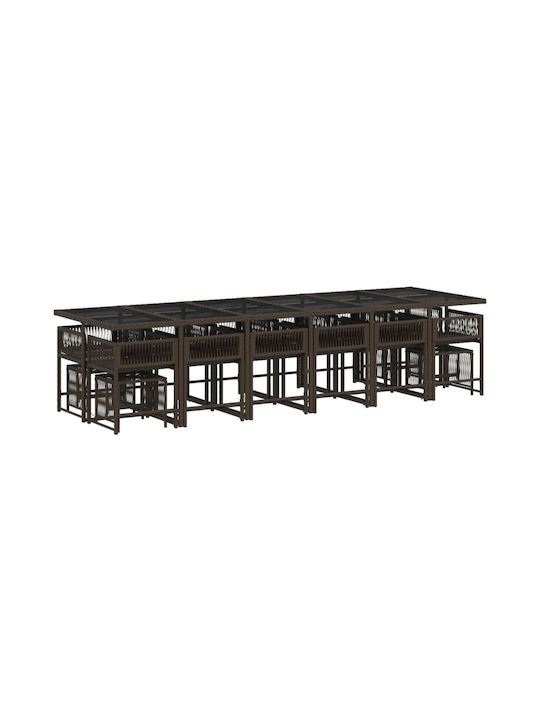 Garden & Outdoor Furniture Set 17 Pieces Dining Room Brown with Pillows