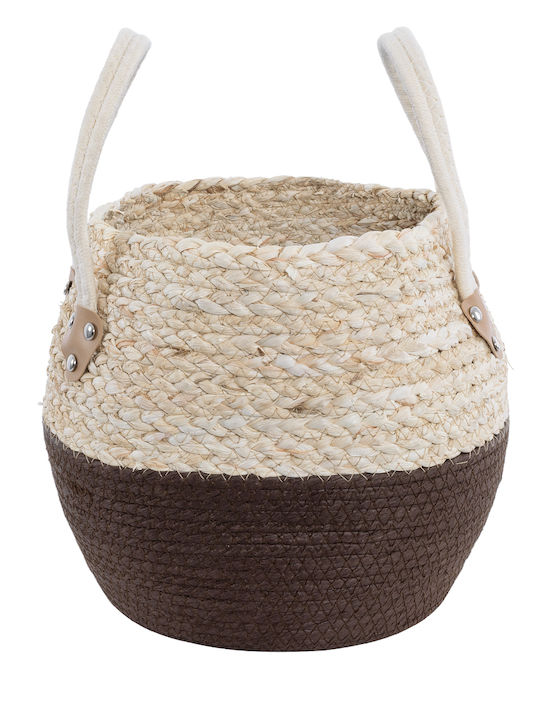 GloboStar Carolina Übertopf Rattan Beige mit Gestell 27x27x26εκ.