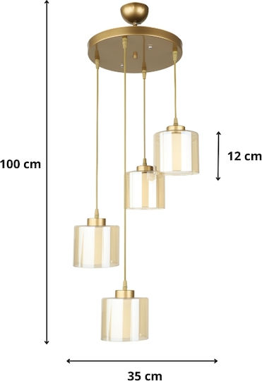 Megapap Kenedy Висящо Осветително Тяло Златист за 4 Крушки E27 35x35x100см.