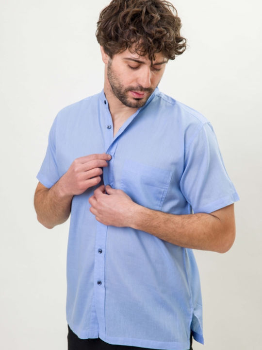 Meandros Men's Shirt Short Sleeve Cotton Light Blue