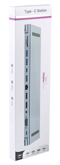 Powertech BYL-2003U2 USB-C Docking Station with HDMI 4K PD Ethernet Gray
