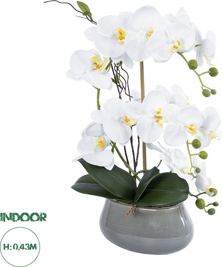 Globostar Künstliche Garten Weiße Orchidee 21120 Dekorative Pflanze Weiße Orchidee H43cm