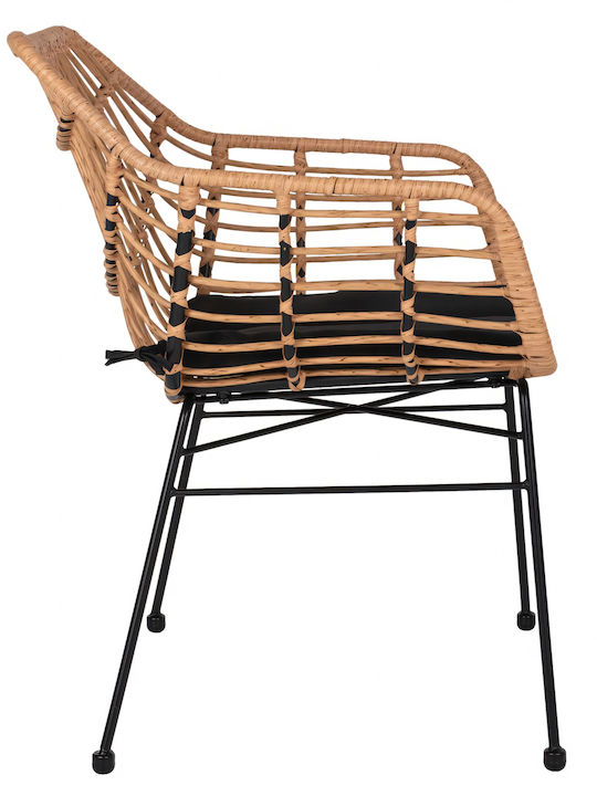 Fotoliu de exterior Rattan Afinius Natural/Black cu pernă 58.5x60.5x80cm