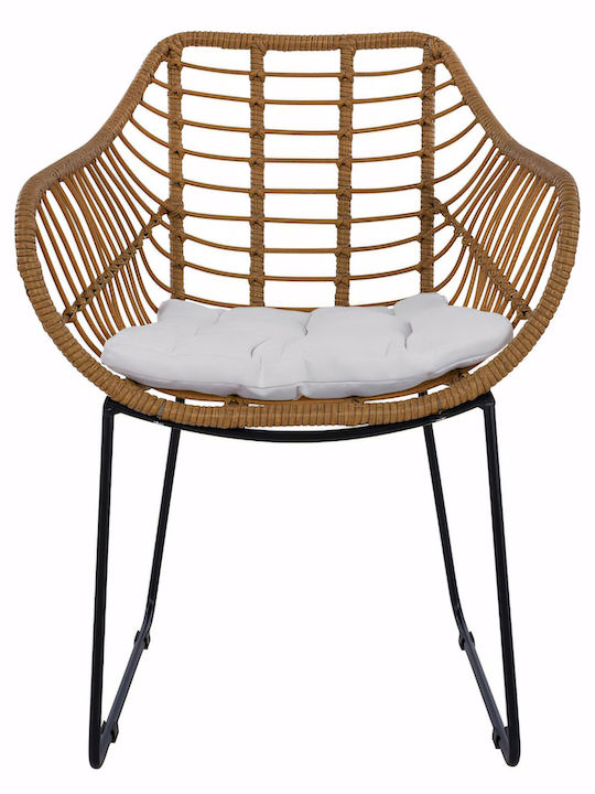 Outdoor-Sessel Rattan Aburius Natural/Black mit Kissen 63x60x83.5εκ.