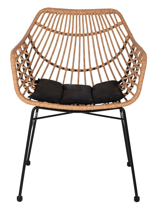 Fotoliu de exterior Rattan Afinius Natural/Black cu pernă 58.5x60.5x80cm