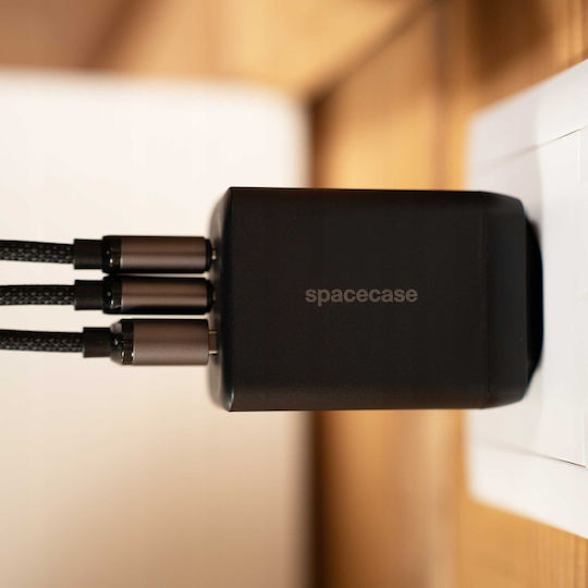 Spacecase Φορτιστής Χωρίς Καλώδιο GaN με Θύρα USB-A και 2 Θύρες USB-C 65W Power Delivery / Quick Charge 3.0 Μαύρος (SC008B)