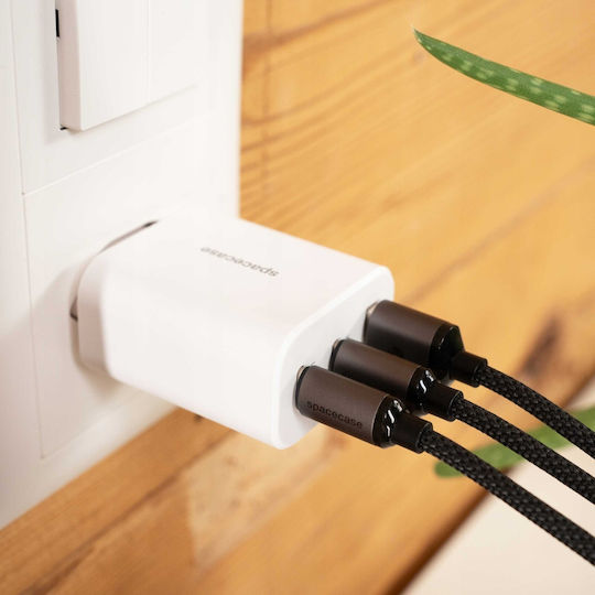 Spacecase Ladegerät ohne Kabel mit 2 USB-A Anschlüsse und USB-C Anschluss 30W Stromlieferung / Schnellaufladung 3.0 Weißs (SC004W)