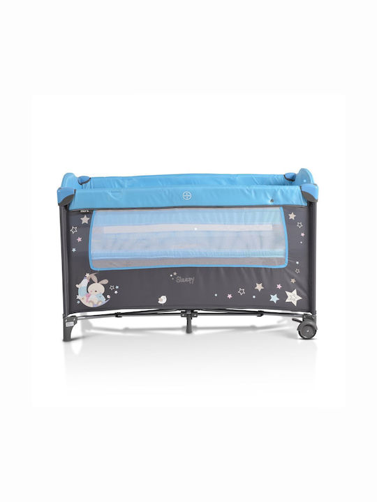 Moni Sleepy Laufstall 2 Ebenen mit Wickeltisch & Matratze Blau 120x60cm