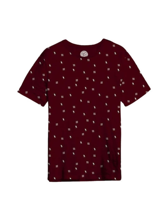 John Frank T-shirt Bărbătesc cu Mânecă Scurtă Burgundy