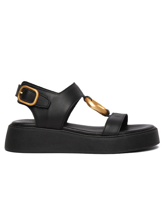 Komis & Komis Leather Women's Flat Sandals Flatforms in Black Color