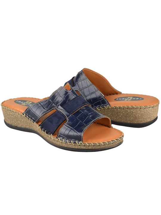 Yfantidis Leather Women's Flat Sandals in Blue Color