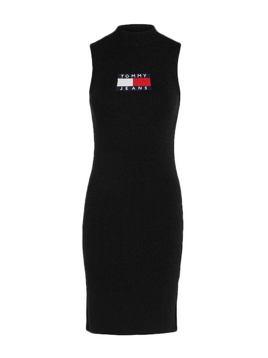 Rochie Mini Cu Guler Înalt Neagră